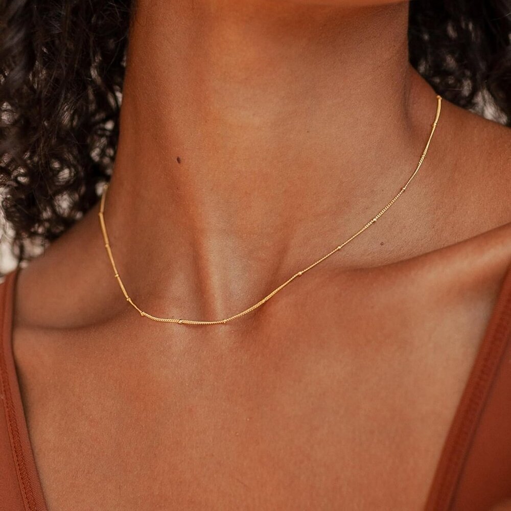 14K Gold Satellite  Plated 925 Silver Chain Necklace 14-20" Dainty Choker Women - Picture 7 of 7